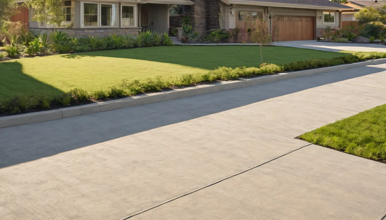 A newly poured concrete driveway leading to a ranch home near DeSoto after a light rain